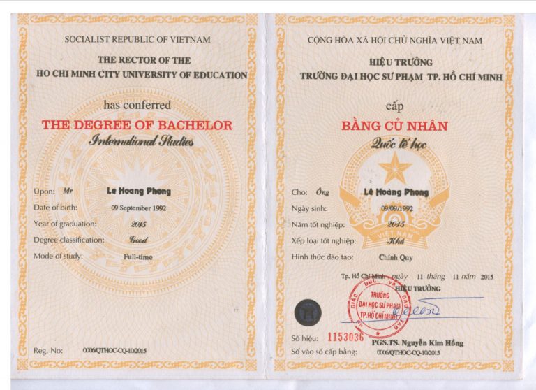 Bằng ĐH của Lê Hoàng Phong