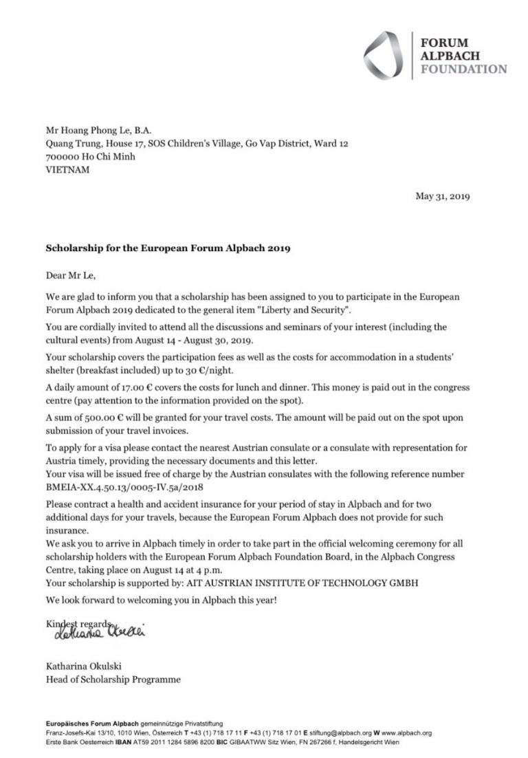 Thư thông báo trúng tuyển EAF