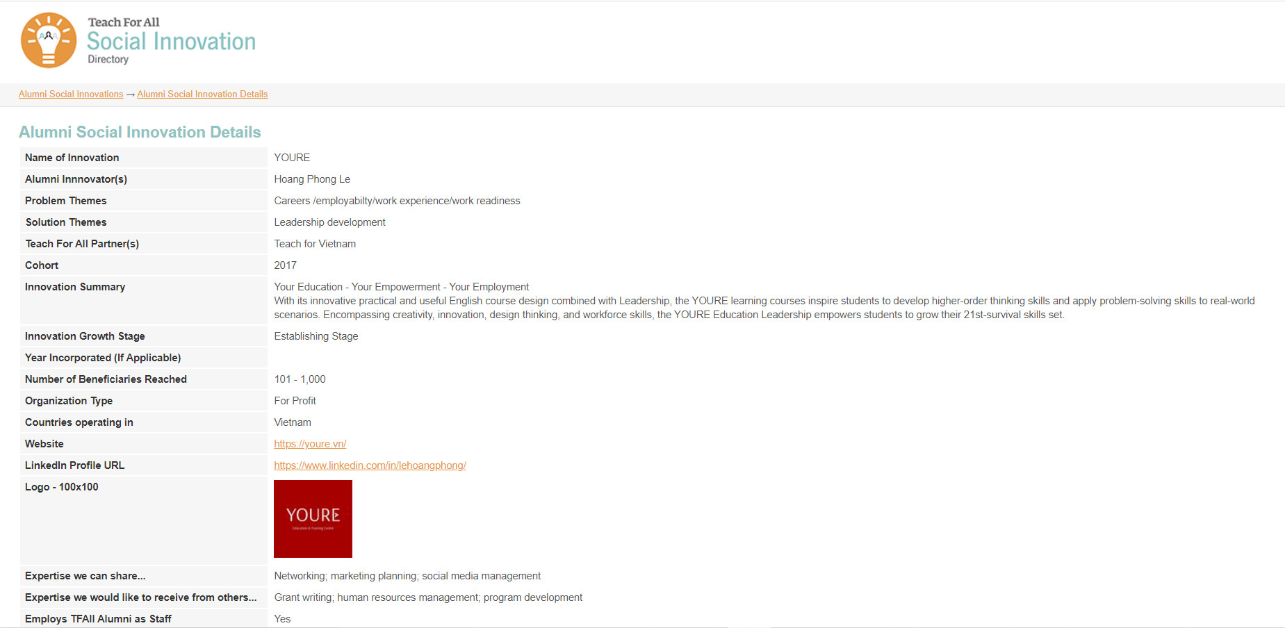 YOURE - Social Innovation Teach For All